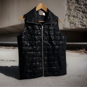 Chico's Black Sequin Quilted Vest Sz 1 US 8-10 M Women